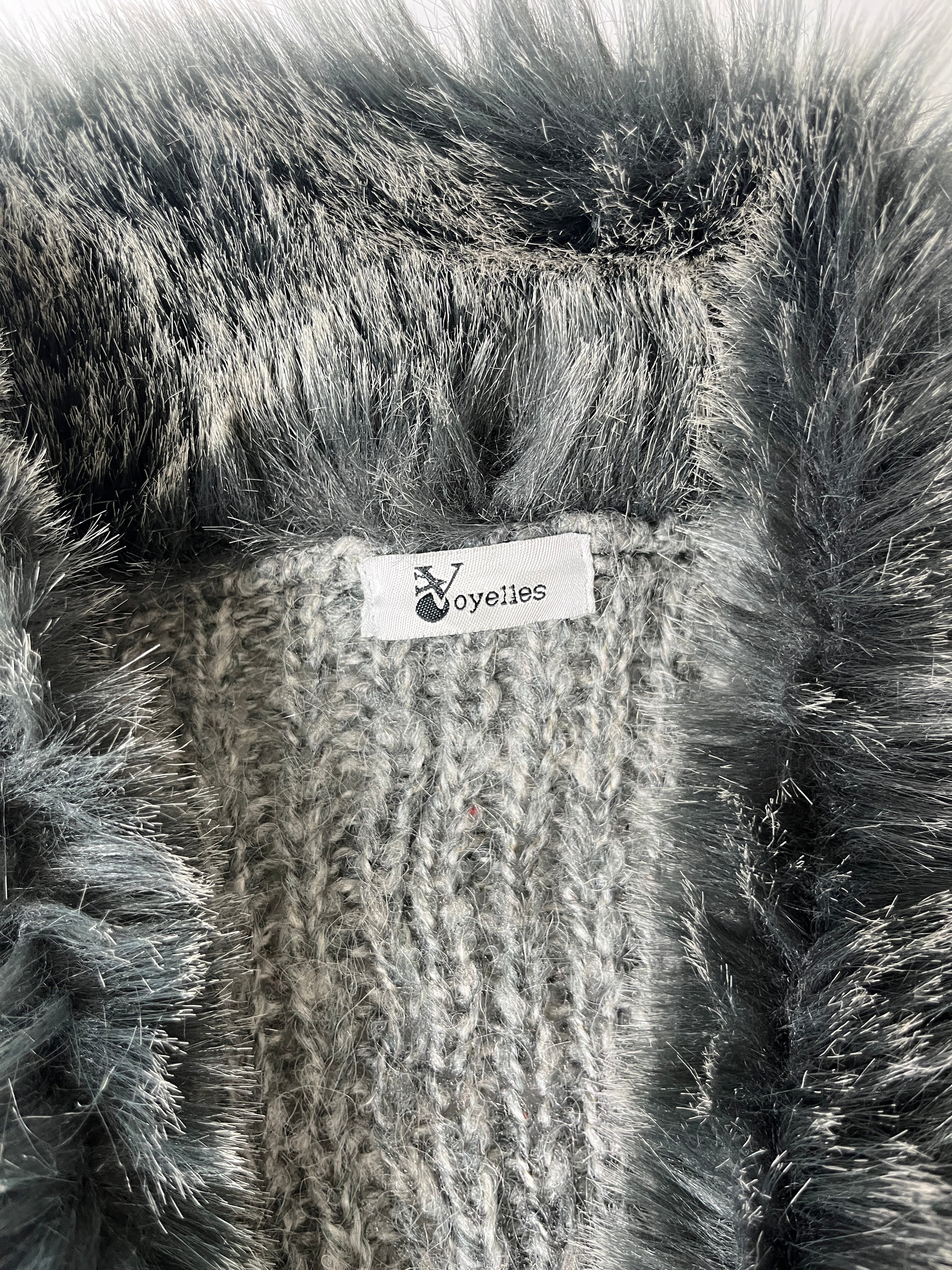 gray fur cardigan