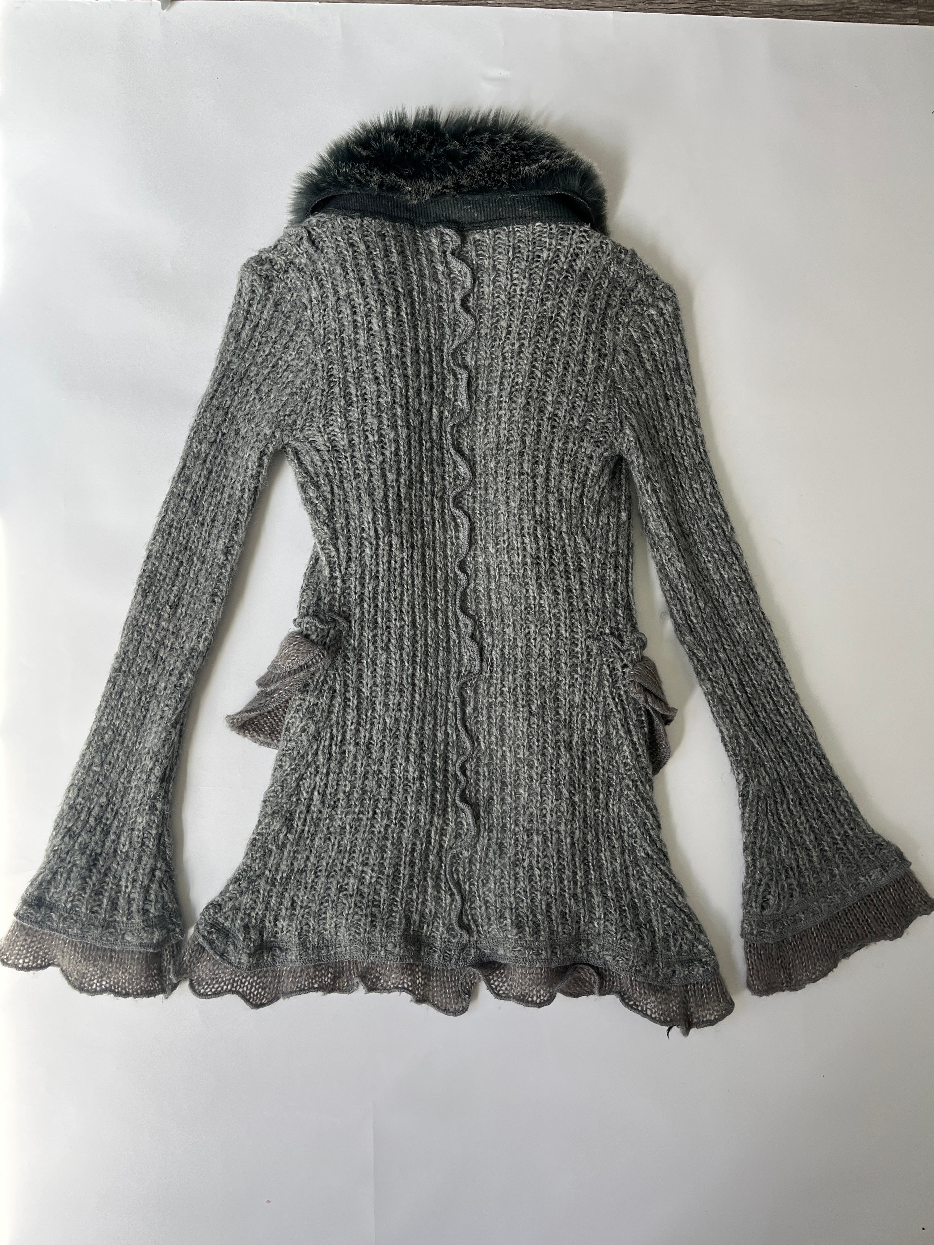 gray fur cardigan