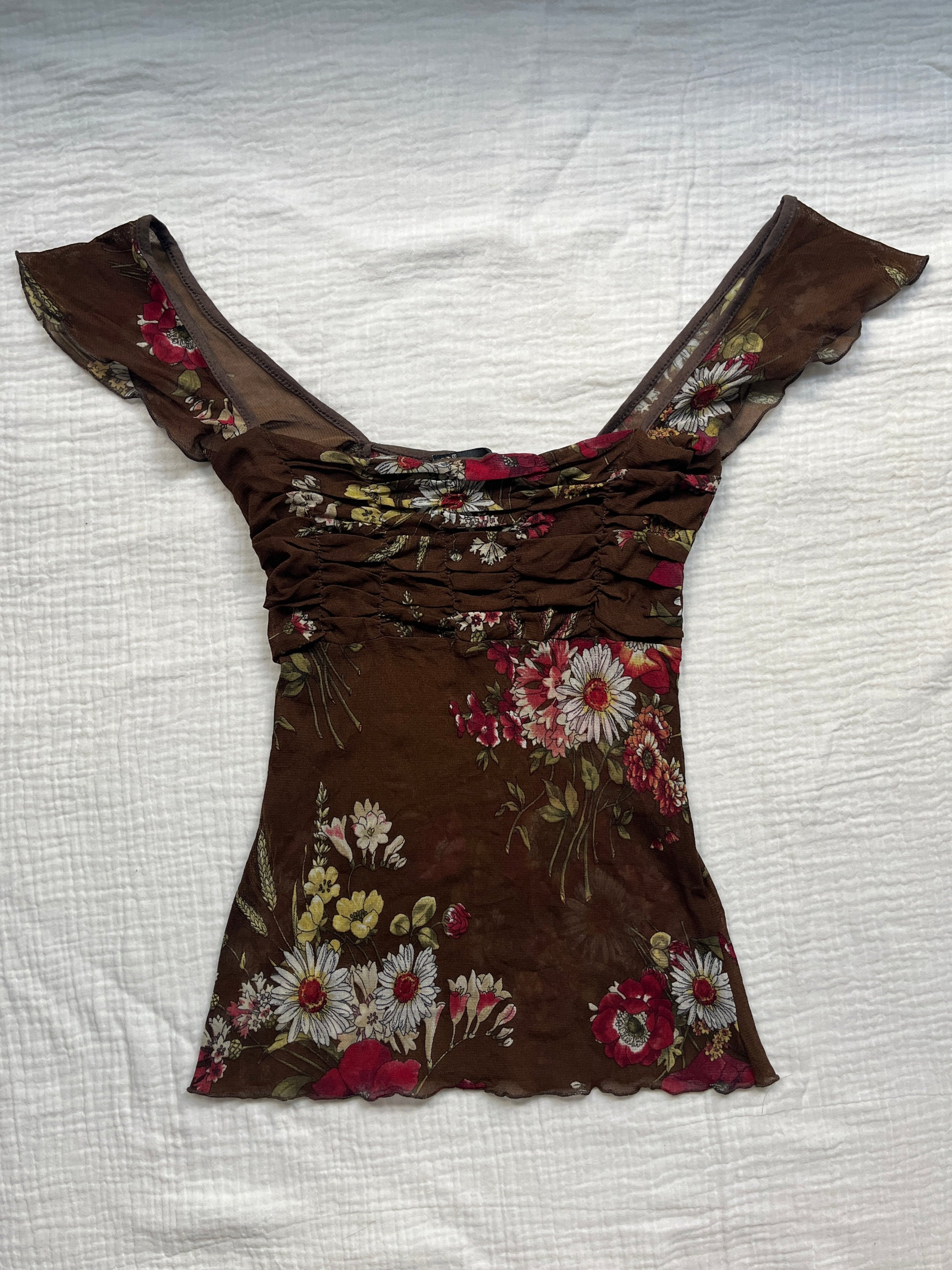 brown mesh flower top