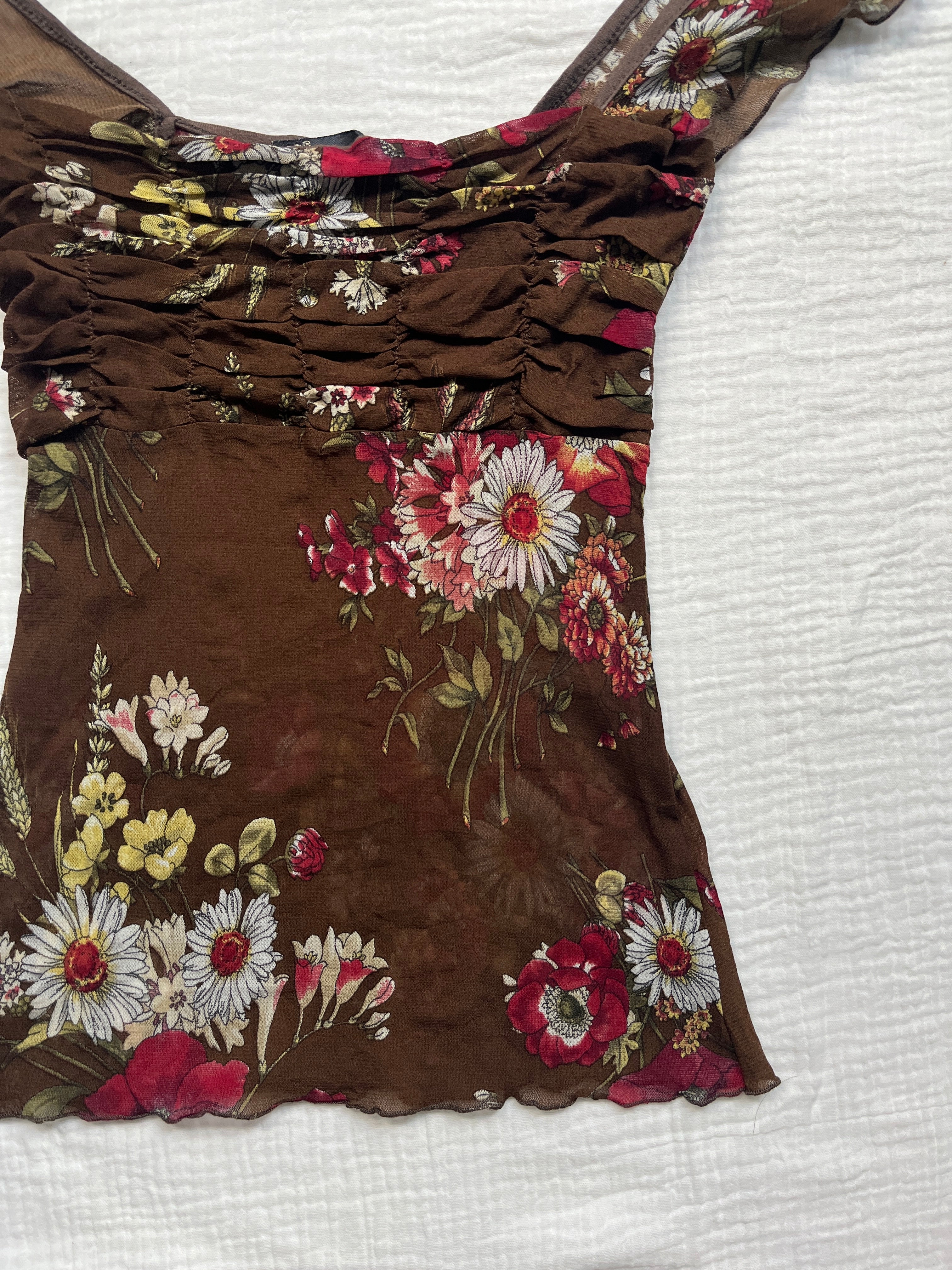 brown mesh flower top