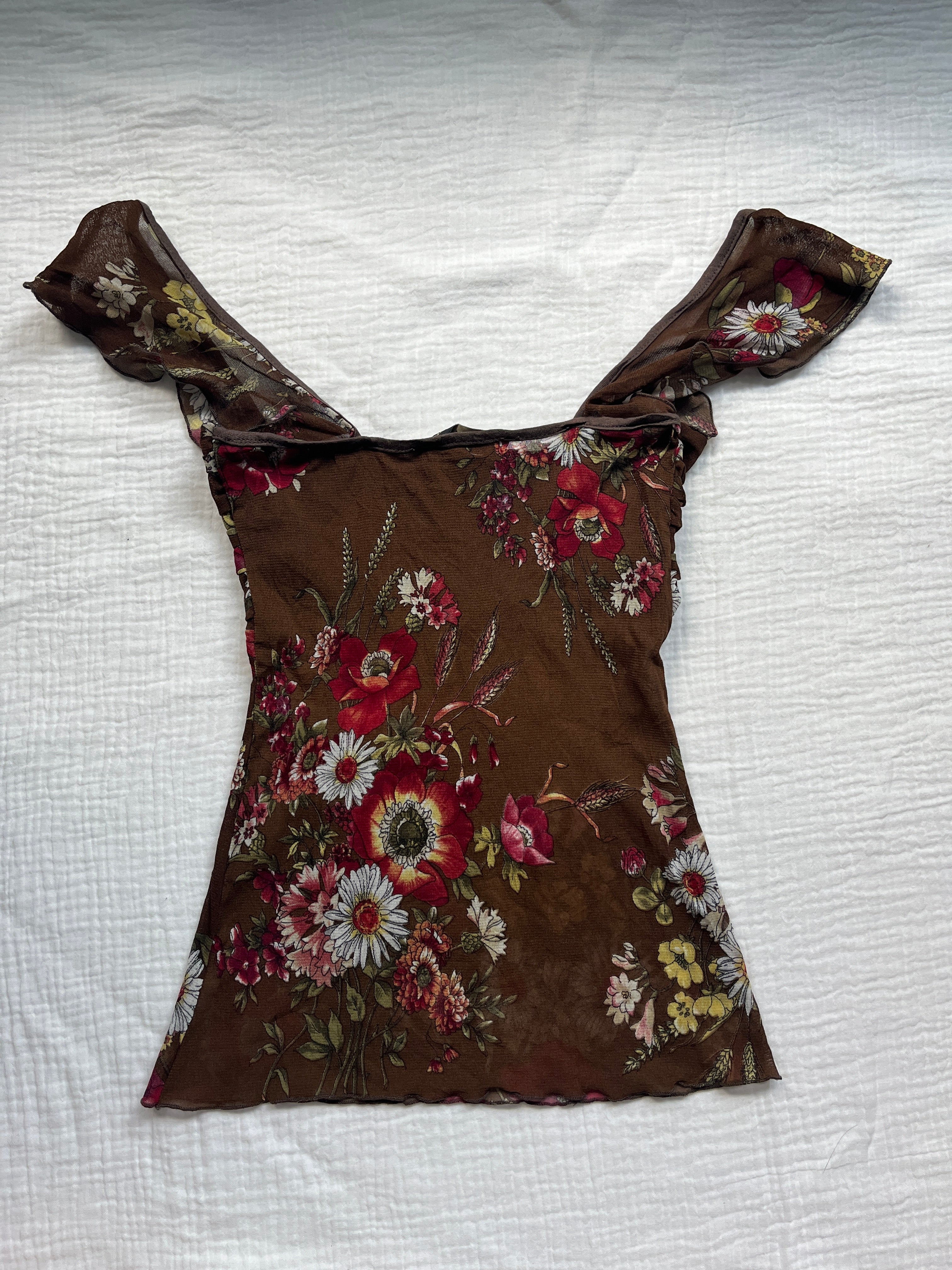 brown mesh flower top