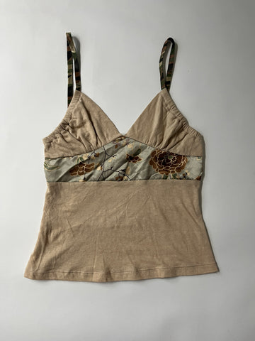 cream silk embellished tank