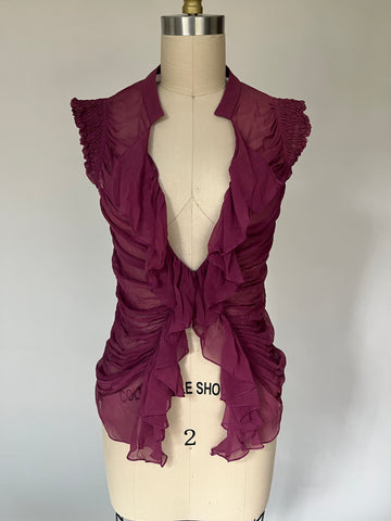mandalay maroon sheer silk top