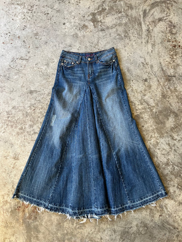 denim flare maxi skirt