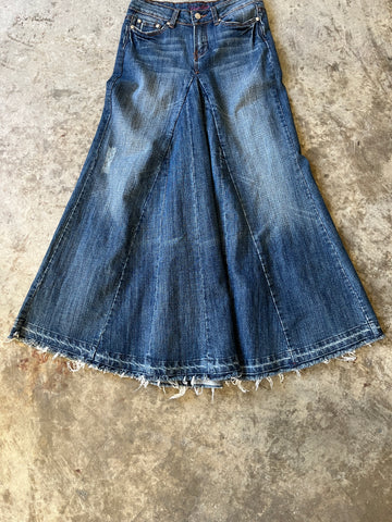 denim flare maxi skirt