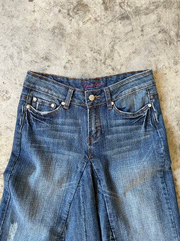 denim flare maxi skirt