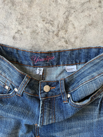 denim flare maxi skirt