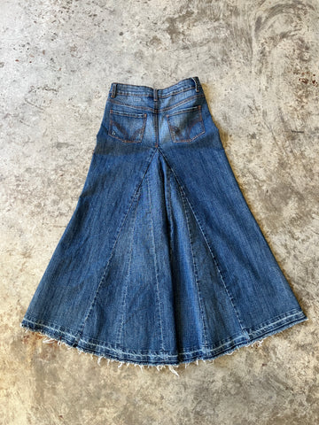 denim flare maxi skirt