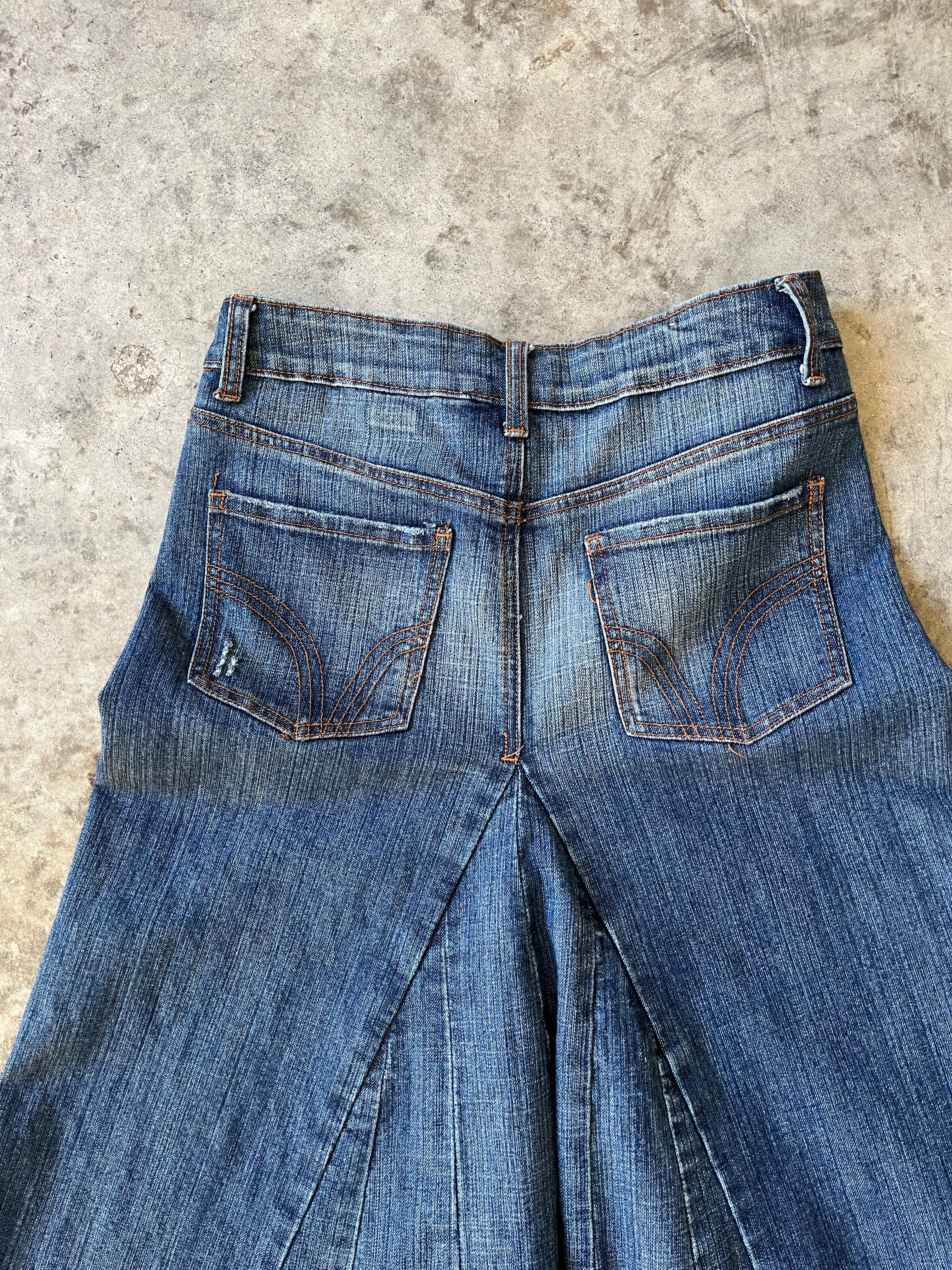 denim flare maxi skirt