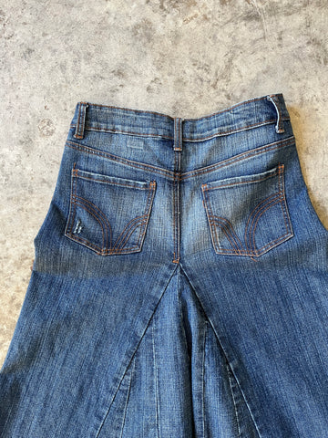 denim flare maxi skirt