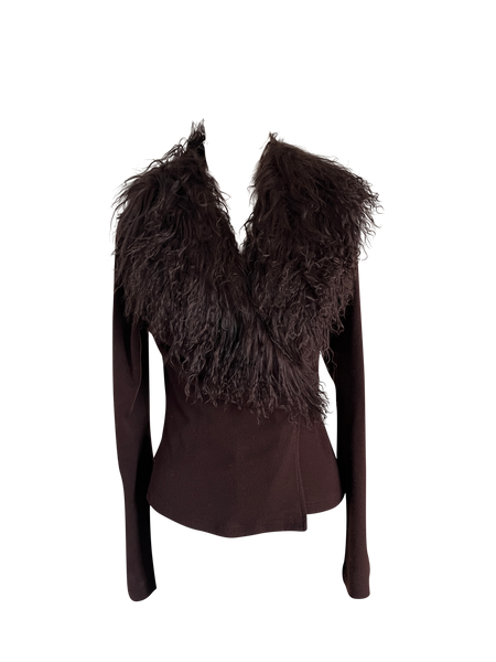 brown fur cardigan