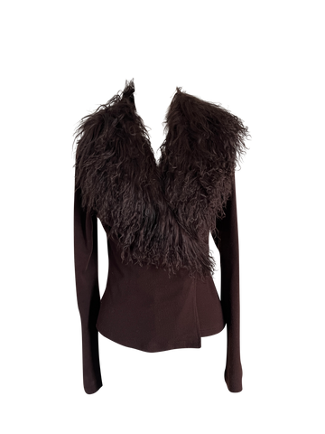 brown fur cardigan