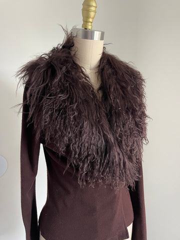 brown fur cardigan