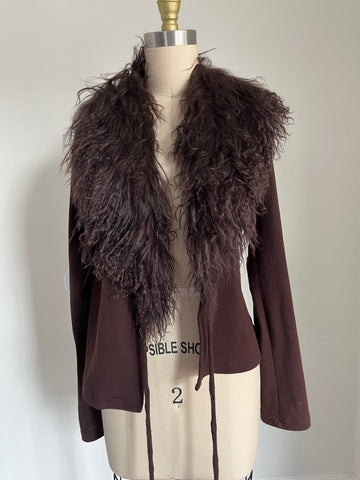 brown fur cardigan