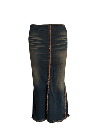 dark wash denim maxi skirt