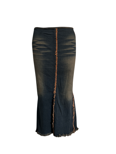dark wash denim maxi skirt