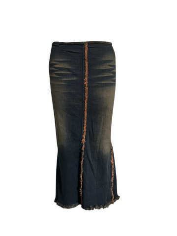dark wash denim maxi skirt