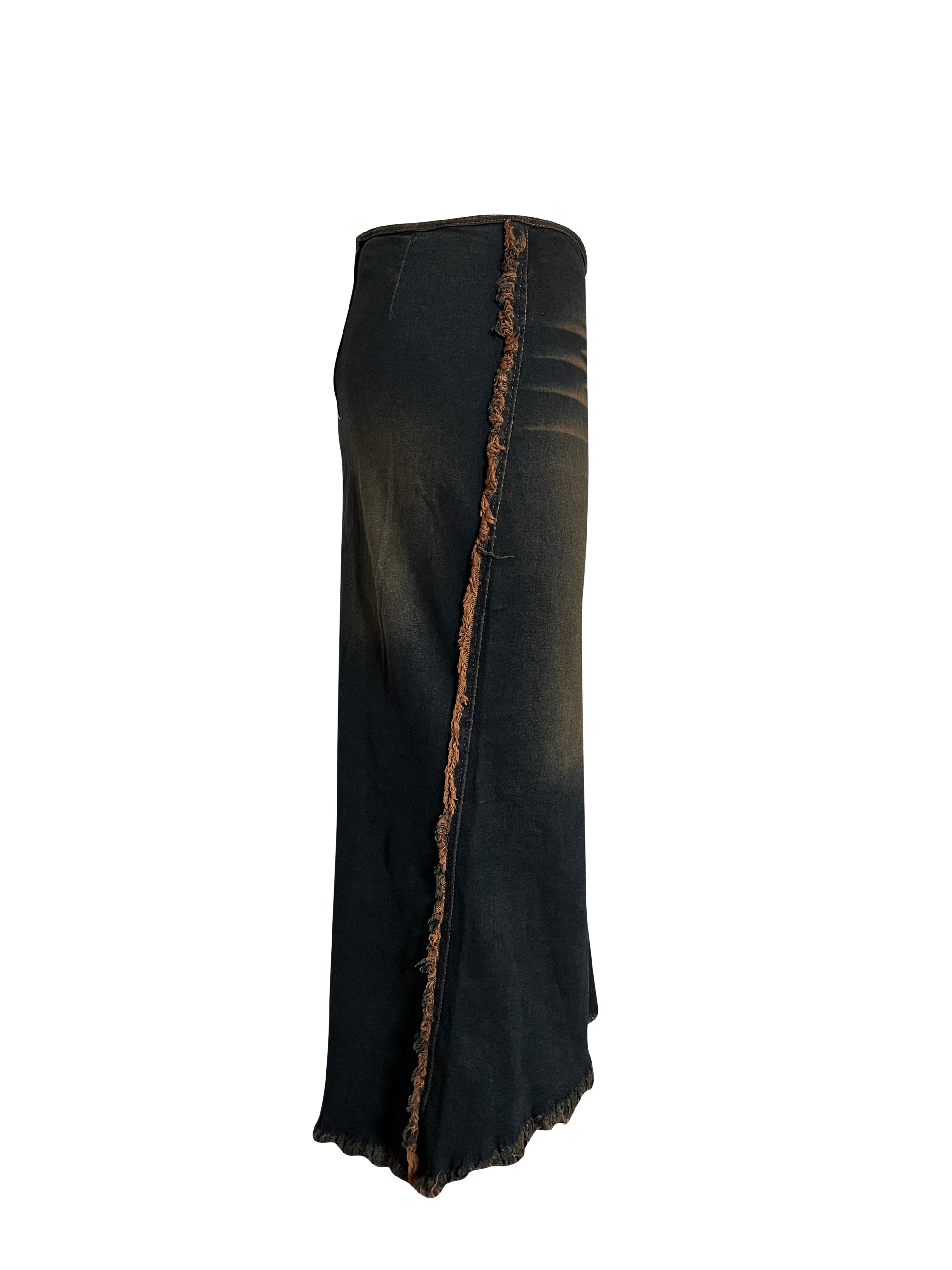 dark wash denim maxi skirt