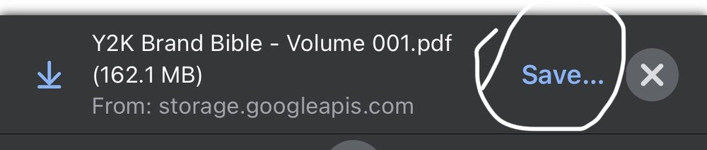 Chrome download bar: tap Save…